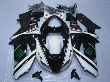 2007-2008 Kawasaki ZX6R Motorcycle Fairings - Black White Monster Touch4 Canada