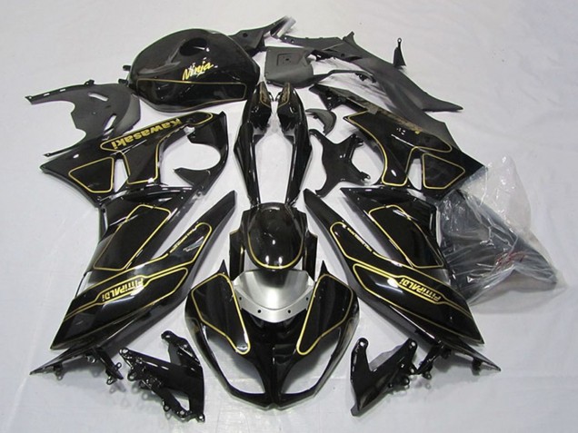 2009-2012 Kawasaki ZX6R Motorcycle Fairings - Glossy Black Silver Gold Canada