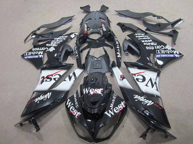 2009-2012 Kawasaki ZX6R Motorcycle Fairings - Glossy Black White West Canada
