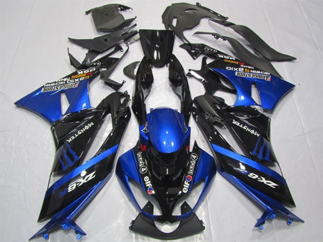 2009-2012 Kawasaki ZX6R Motorcycle Fairings - Blue Glossy Black Elf Touch4 Monster Bridgestone Canada