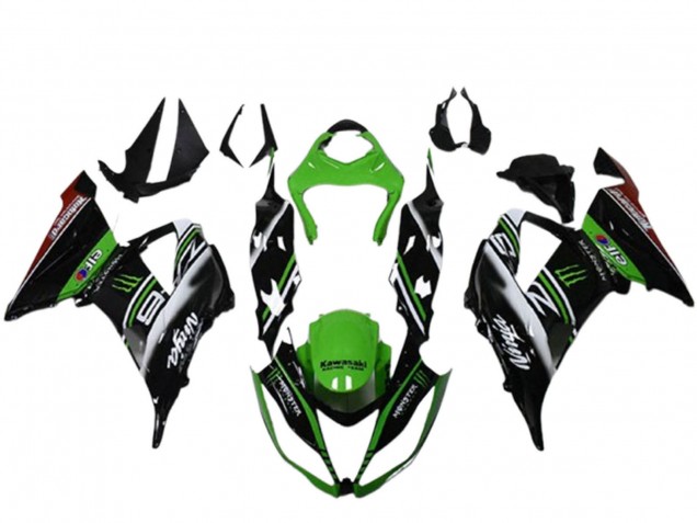 2013-2018 Kawasaki ZX6R Motorcycle Fairings - Green Black White Elf Monster Canada