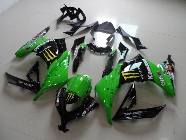 2013-2018 Kawasaki ZX300R Motorcycle Fairings - Green Glossy Black Yellow Elf Touch4 Monster Canada