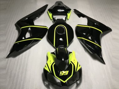 2006-2007 Honda CBR1000RR Motorcycle Fairings - Glossy Black High Viz Yellow 99 Canada