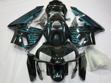 2003-2004 Honda CBR600RR Motorcycle Fairings - Glossy Black Green Flame Canada