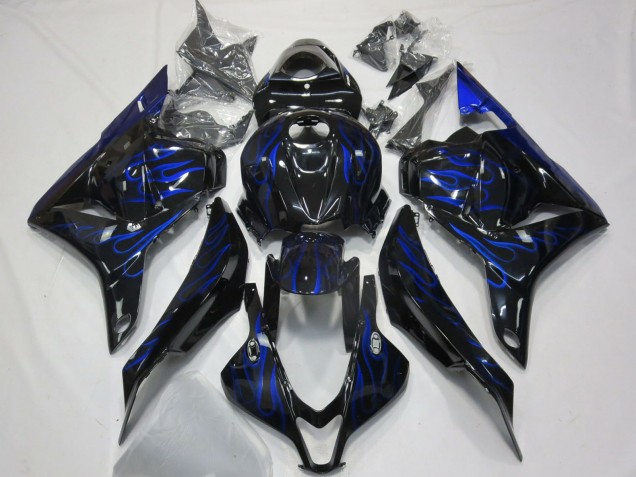 2009-2012 Honda CBR600RR Motorcycle Fairings - Glossy Black Blue Flame Canada