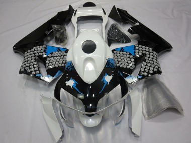 2003-2004 Honda CBR600RR Motorcycle Fairings - White Blue Glossy Black Splatter Canada