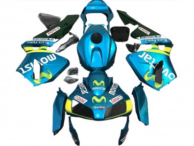 2003-2004 Honda CBR600RR Motorcycle Fairings - Light Blue Yellow Green MoviStar Canada