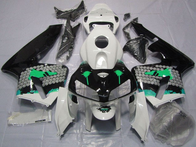 2005-2006 Honda CBR600RR Motorcycle Fairings - Turquoise Splatter on Glossy Black Canada