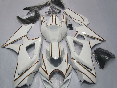 2007-2008 Suzuki GSXR 1000 Motorcycle Fairings - Glossy White Orange Pinstripe Canada