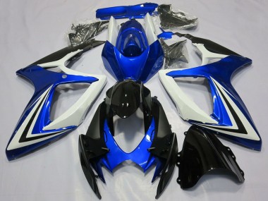 2006-2007 Suzuki GSXR 600 / GSXR 750 Motorcycle Fairings - White Blue Glossy Black Stripe Canada