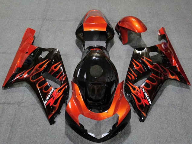 2001-2003 Suzuki GSXR 600 / GSXR 750 Motorcycle Fairings - Glossy Black Orange Flame Canada