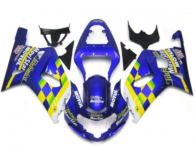 2001-2003 Suzuki GSXR 600 / GSXR 750 Motorcycle Fairings - Blue Yellow Green White MoviStar Canada