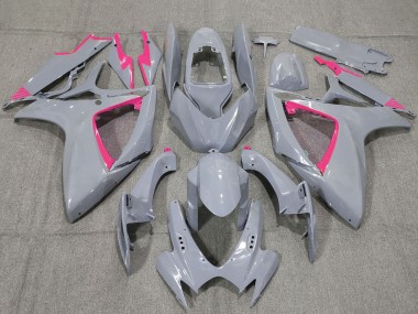 2006-2007 Suzuki GSXR 600 / GSXR 750 Motorcycle Fairings - Nardo Grey and Pink Trim Canada