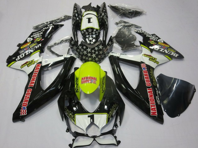 2008-2010 Suzuki GSXR 600 / GSXR 750 Motorcycle Fairings - White Yellow Red Black National Guard Canada