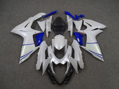 2011-2024 Suzuki GSXR 600 / GSXR 750 Motorcycle Fairings - Pearl White and Dark Blue Canada
