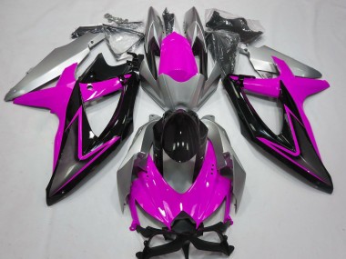 2008-2010 Suzuki GSXR 600 / GSXR 750 Motorcycle Fairings - Silver Pink Glossy Black Canada