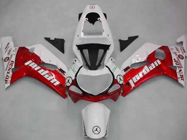 2001-2003 Suzuki GSXR 600 / GSXR 750 Motorcycle Fairings - White Red Jordan Dunlop Canada