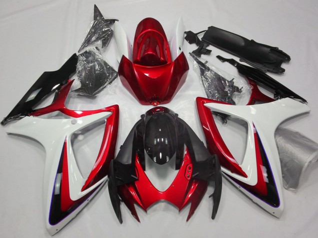 2006-2007 Suzuki GSXR 600 / GSXR 750 Motorcycle Fairings - White Red Glossy Black Canada