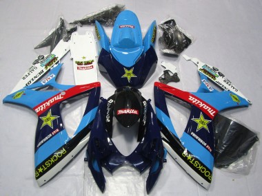 2006-2007 Suzuki GSXR 600 / GSXR 750 Motorcycle Fairings - Blue White Red Glossy Black Rockstar Canada