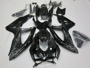 2008-2010 Suzuki GSXR 600 / GSXR 750 Motorcycle Fairings - Glossy Black Silver Canada