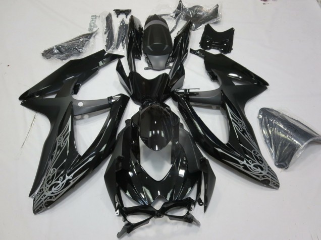 2008-2010 Suzuki GSXR 600 / GSXR 750 Motorcycle Fairings - Glossy Black Silver Canada