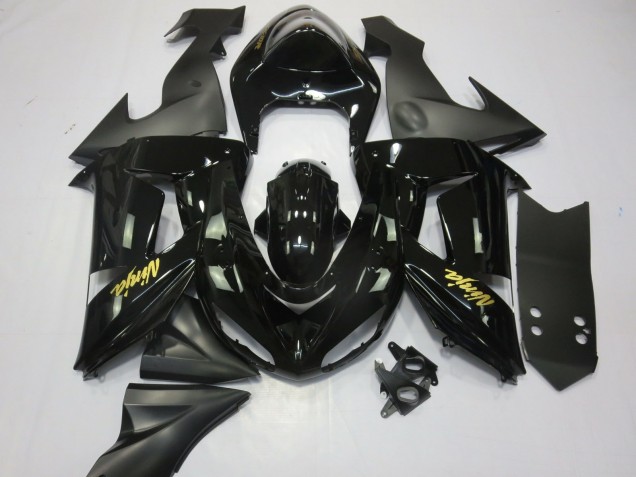 2006-2007 Kawasaki ZX10R Motorcycle Fairings - Glossy Black Matte Black and Gold Canada
