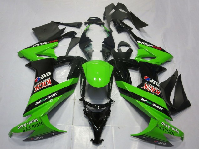 2008-2010 Kawasaki ZX10R Motorcycle Fairings - Green Black Red Kick Elf Henleys Vent-Axia Canada