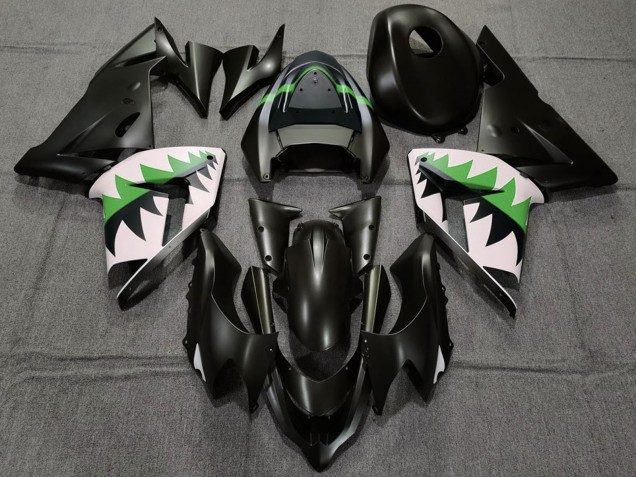 2004-2005 Kawasaki ZX10R Motorcycle Fairings - Matte Black and Green Canada