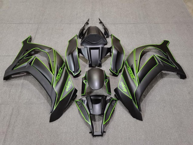 2011-2015 Kawasaki ZX10R Motorcycle Fairings - Matte Black Green Lining Canada