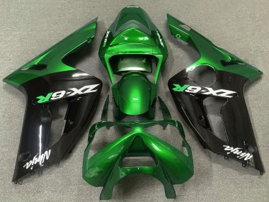 2003-2004 Kawasaki ZX6R Motorcycle Fairings - Green Glossy Black Canada