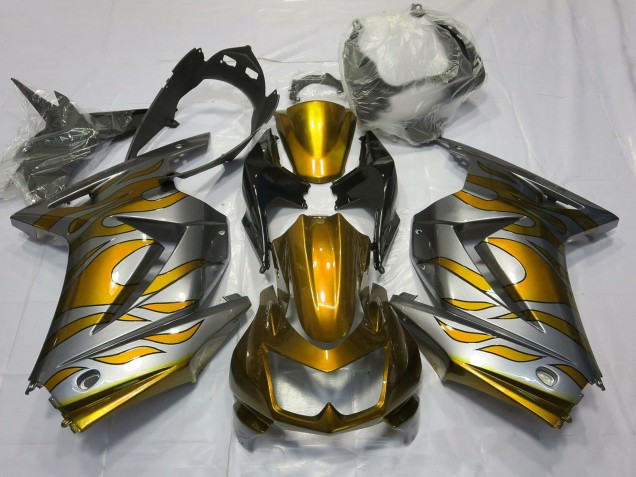 2008-2012 Kawasaki Ninja 250 Motorcycle Fairings - Silver Gold Flame Canada