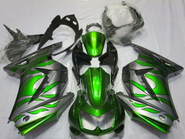 2008-2012 Kawasaki Ninja 250 Motorcycle Fairings - Silver Green Flame Canada