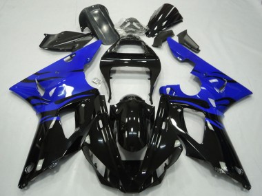 2000-2001 Yamaha R1 Motorcycle Fairings - Blue Glossy Black Flame Canada