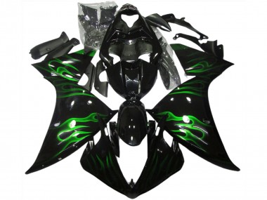 2009-2011 Yamaha R1 Motorcycle Fairings - Glossy Black Green Flame Canada