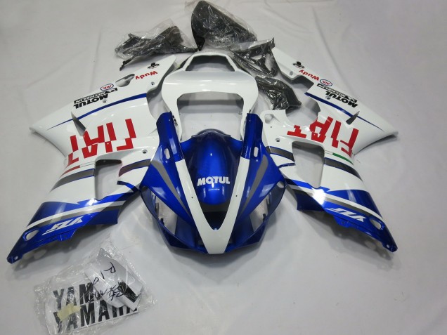 2000-2001 Yamaha R1 Motorcycle Fairings - White Blue Red Fiat Motul Canada