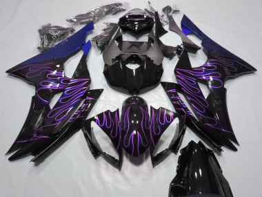 2008-2016 Yamaha R6 Motorcycle Fairings - Blue Glossy Black Purple Flame Canada