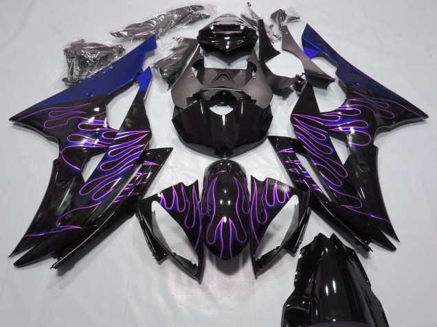 2008-2016 Yamaha R6 Motorcycle Fairings - Blue Glossy Black Purple Flame Canada
