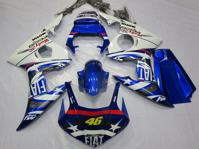 2003-2004 Yamaha R6 Motorcycle Fairings - White Blue Fiat Michelin Motul 46 Canada