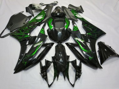 2006-2007 Yamaha R6 Motorcycle Fairings - Glossy Black Green Flame Canada