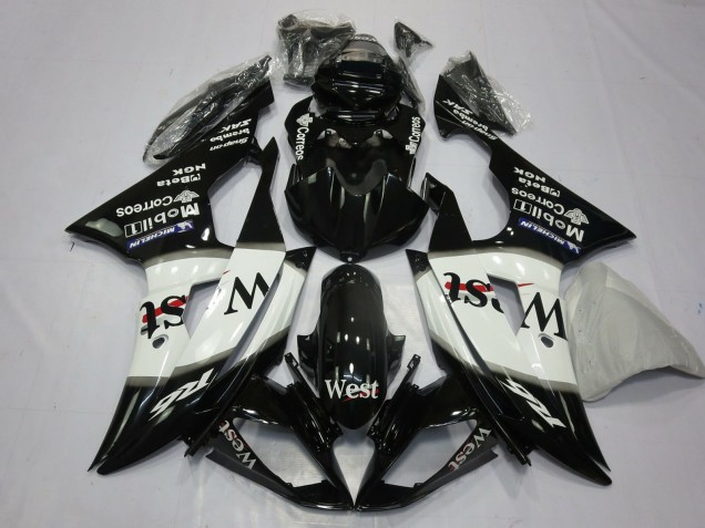 2008-2016 Yamaha R6 Motorcycle Fairings - Glossy Black White West Michelin Canada