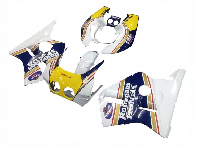 1987-1989 Honda CBR400RR NC23 Motorcycle Fairings - White Yellow Blue Rothmans Canada