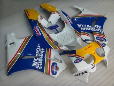 1988-1992 Honda VFR400R NC30 Motorcycle Fairings - White Blue Yellow Rothmans Canada