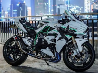 2015-2022 Kawasaki Ninja H2 Motorcycle Fairings - White with Green Lines Canada