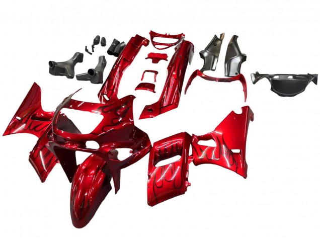 1998-2003 Kawasaki ZZR600 Motorcycle Fairings - Red with Black Flame Canada