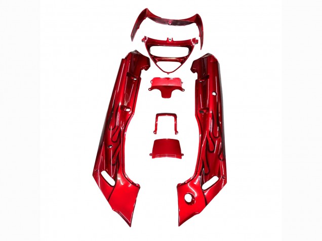 1998-2003 Kawasaki ZZR600 Motorcycle Fairings - Red with Black Flame Canada