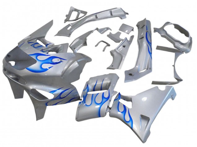 1998-2003 Kawasaki ZZR600 Motorcycle Fairings - White Blue Flame Canada