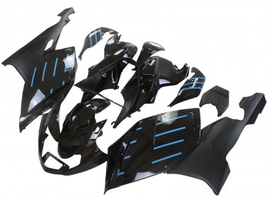 2005-2010 BMW K1200S Motorcycle Fairings - Glossy Black Matte Black Blue Lines Canada
