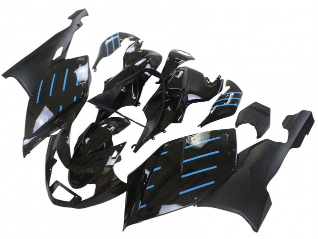 2005-2010 BMW K1200S Motorcycle Fairings - Glossy Black Matte Black Blue Lines Canada