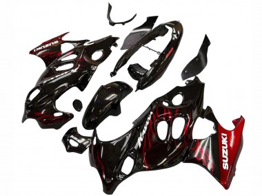 2004-2006 Suzuki GSX600F/GSX750F Motorcycle Fairings - Glossy Black Red Flame Canada