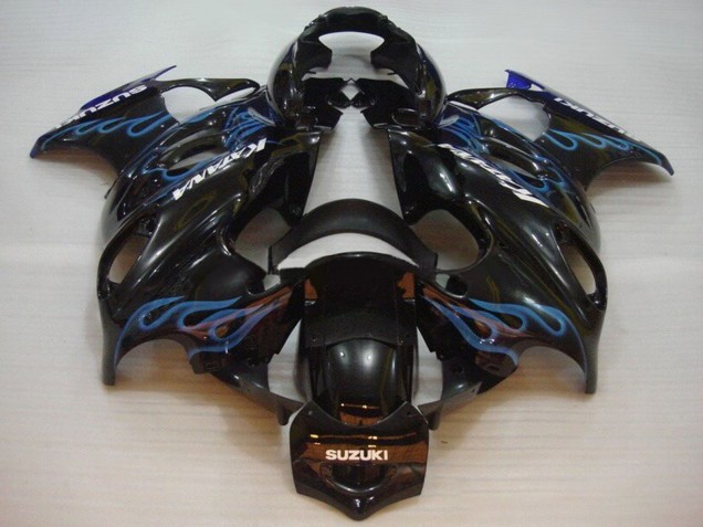 2004-2006 Suzuki GSX600F/GSX750F Motorcycle Fairings - Glossy Black Blue Flame Canada